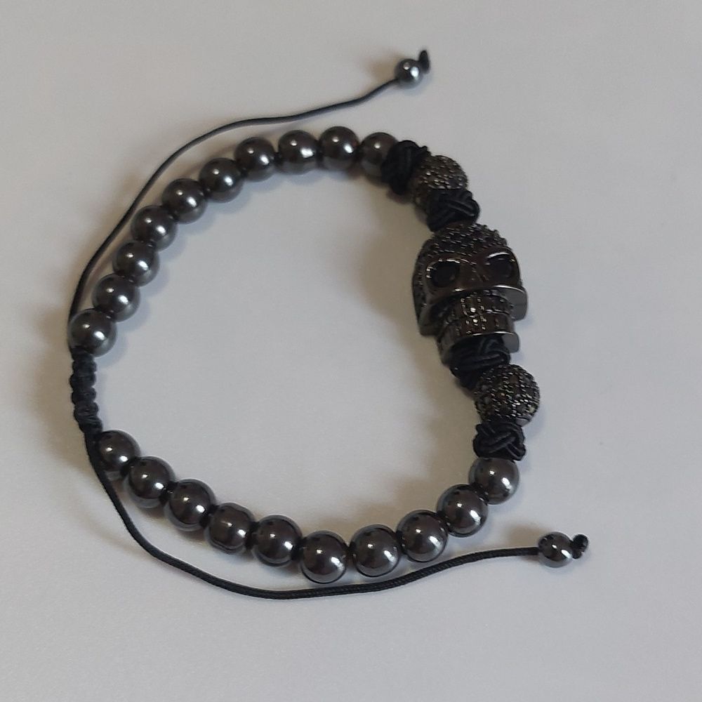 Gothic Skull Black Gunmetal Tone Shamballa Style Bracelet - Picture 1 of 5